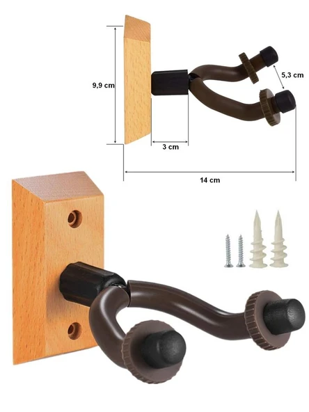 Gitar Bağlama Ukulele Duvar Askısı Standı Ahşap Yüzey + Dübel ve Vida dahil