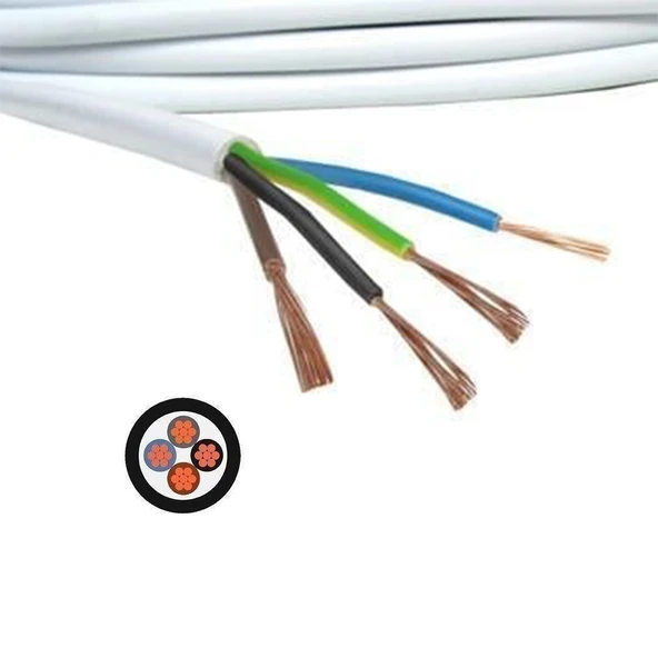TTR CCA Çok Telli Elektrik Kablosu Topraklı Bakır İletken Trifaze Beyaz Kablo 4x1.5 mm 100 Metre - 4
