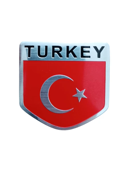 Türk Bayrağı Turkey Yazılı  Etiket Metal Sticker 5cm
