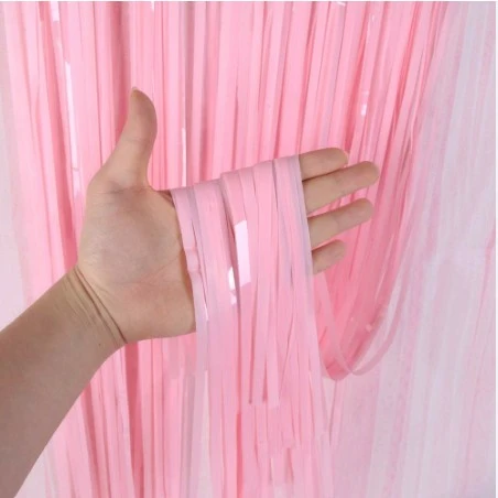 METALİZE DOĞUM GÜNÜ, PARTİ ARKA FON PERDE PEMBE PÜSKÜLLÜ 90x200 - 2
