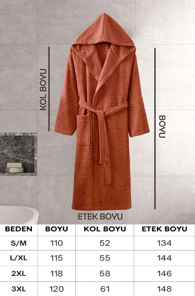 Kapüşonlu Bornoz Doğa Kiremit S/M - Resim 3