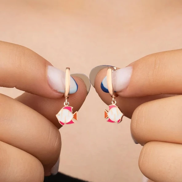 Vaoov 925 Ayar Gümüş Mineli Balık Çocuk Küpe ürün görseli