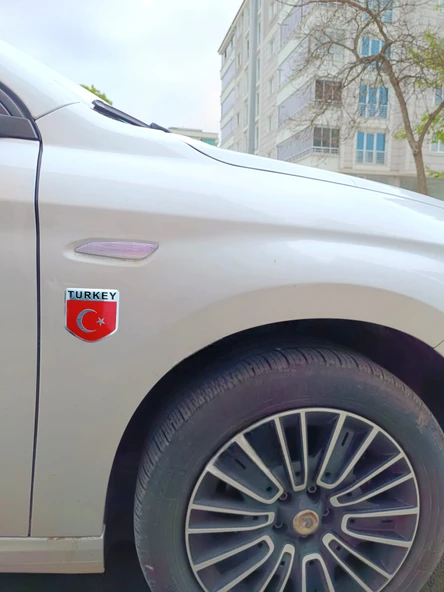 Türk Bayrağı Turkey Yazılı  Etiket Metal Sticker 5cm - 5