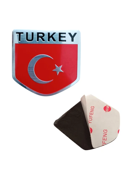 Türk Bayrağı Turkey Yazılı  Etiket Metal Sticker 5cm - 2