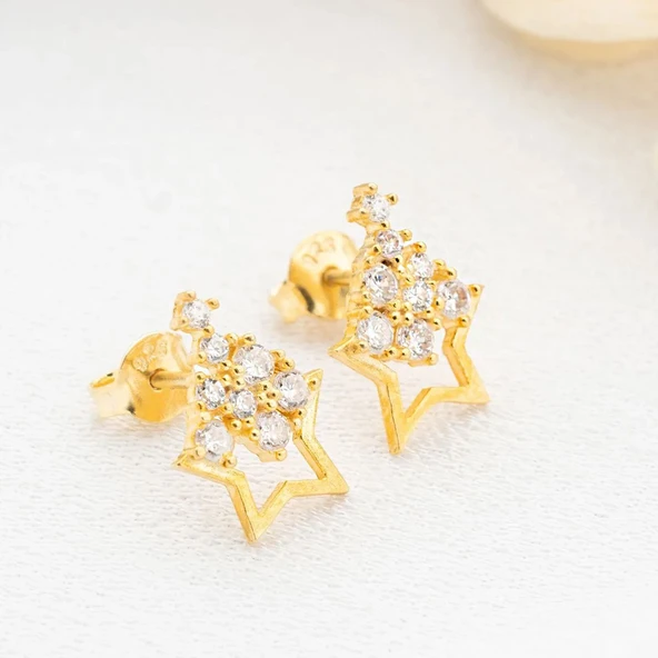 Vaoov 925 Ayar Gümüş Süzülen Taşlı Yıldız Küpe - Resim 4