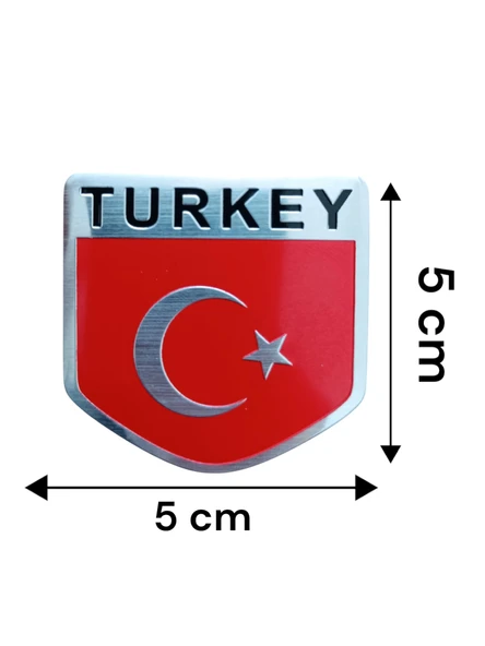 Türk Bayrağı Turkey Yazılı  Etiket Metal Sticker 5cm - 4