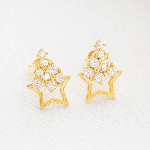 Vaoov 925 Ayar Gümüş Süzülen Taşlı Yıldız Küpe - Resim 2