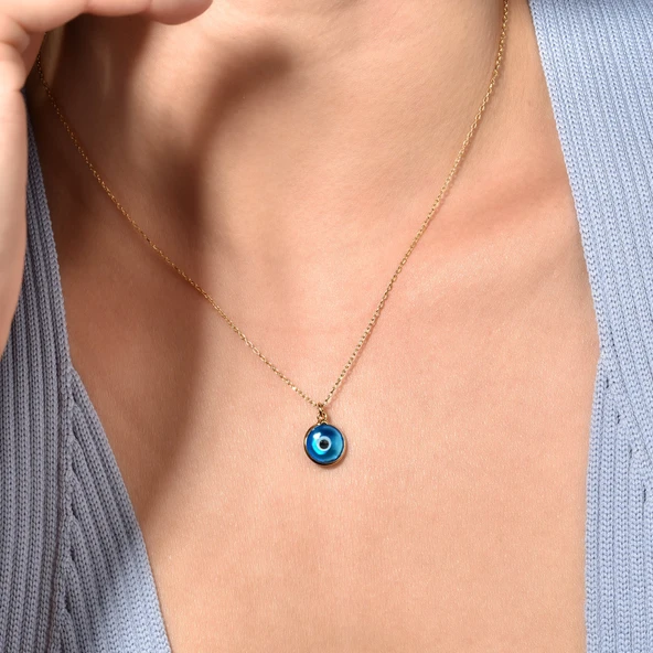 14 Ayar Altın Kaplama Göz Boncuğu Kolye - CNS00621 - Resim 4