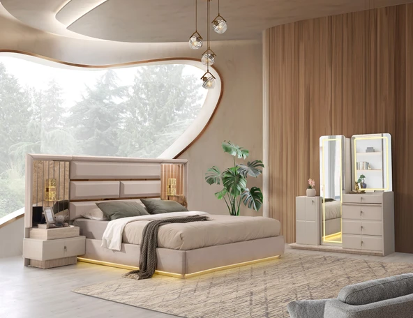 PETRA MDF BAZALI LEDLİ YATAK ODASI TAKIMI - Resim 2