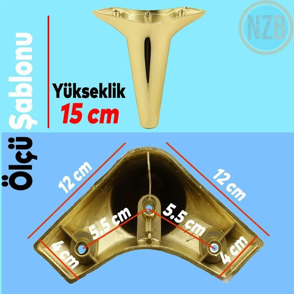 Mobilya Kanepe Sehpa Puf Koltuk Ayağı Altın Baza Ayak 15 cm 4 Adet - Resim 2