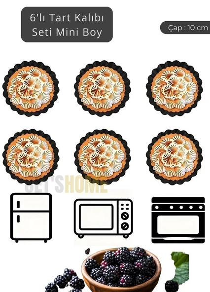 6’lı Set Mini Boy Tart Kalıbı Çıkartılabilir Tabanlı Turta Kalıbı Karbon Çelik Kek Kalıbı 10 cm - 2