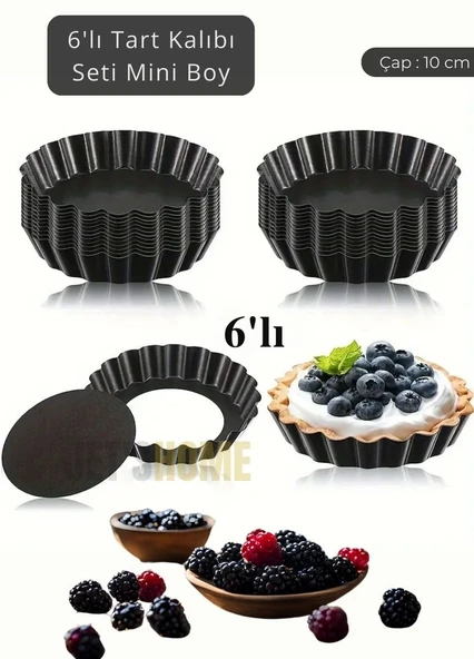 6’lı Set Mini Boy Tart Kalıbı Çıkartılabilir Tabanlı Turta Kalıbı Karbon Çelik Kek Kalıbı 10 cm - 3