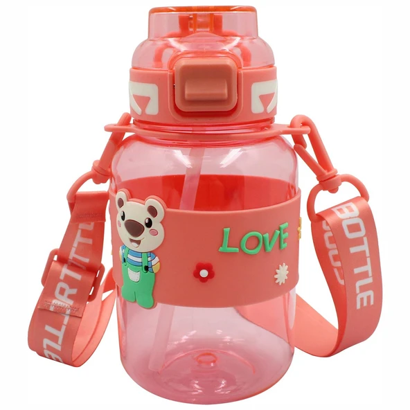 Noki Kids Kilitli Kapak Pipetli Askılı Ayıcıklı Matara 800 ml