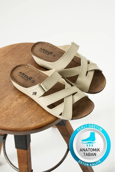 Albishoes Lisbon Kadın Cırtlı Çapraz Desenli Yumuşak Rahat Gün Boyu Konfor Günlük Kadın Terlik