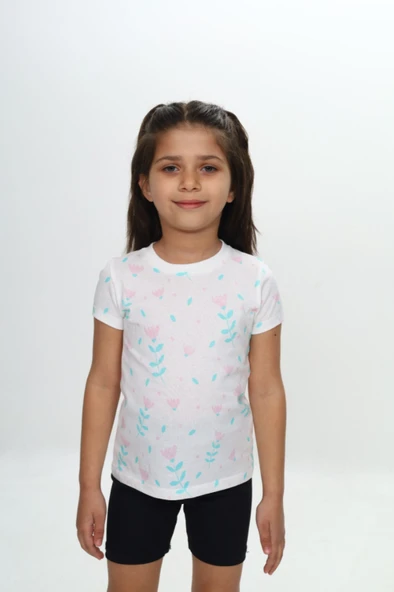 Toontoy Kız Çocuk Komple Lale Baskılı Tişört - 3