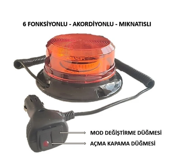 Tepe Lambası 6 Fonksiyonlu Çakmak Fişli Mıknatıslı 12-110 Volt ürün görseli