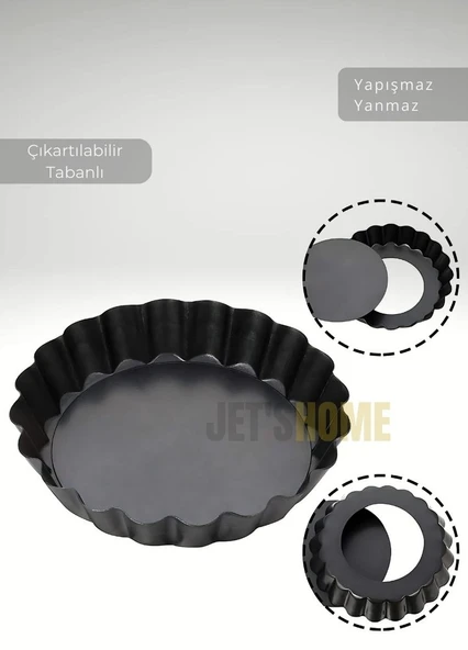 6’lı Set Mini Boy Tart Kalıbı Çıkartılabilir Tabanlı Turta Kalıbı Karbon Çelik Kek Kalıbı 10 cm - 4