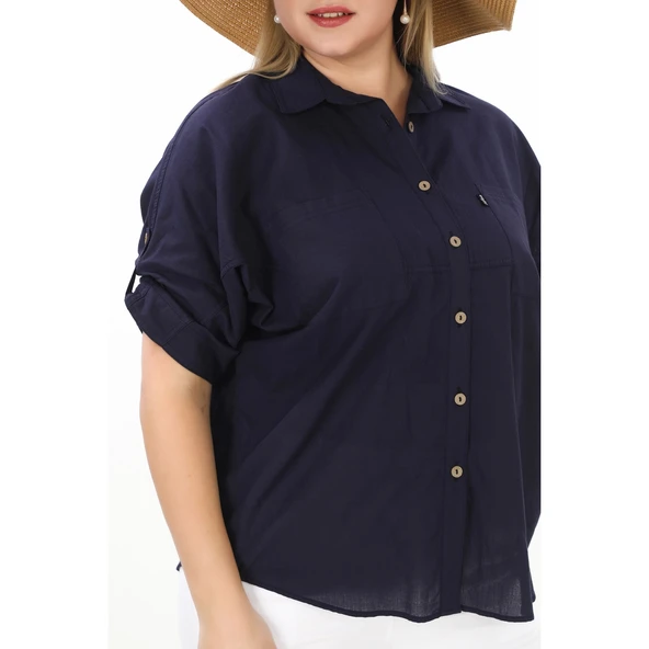 %100 Cotton Yazlık Organik Büyük Beden Kadın Gömlek - 2