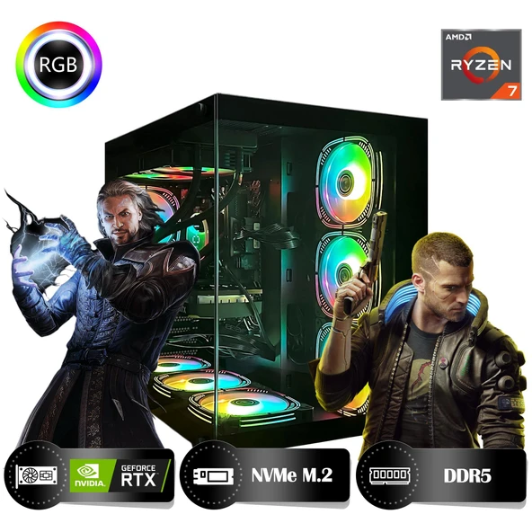 HYPER ROCKET One HRA324060 Ryzen 7 8700F 32GB Ram 1TB Nvme M.2 SSD RTX4060 8GB Masaüstü Oyuncu Bilgisayarı