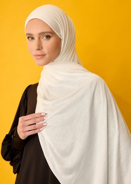 Tesettür Şal - Beyaz Jarsey - Resim 4