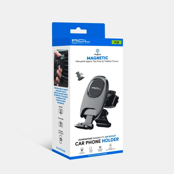 T-31 Araç İçi Telefon Tutacağı | Klipsli ve Ayarlanabilir Havalandırma Tipi Sabit Telefon Aparatı - 2