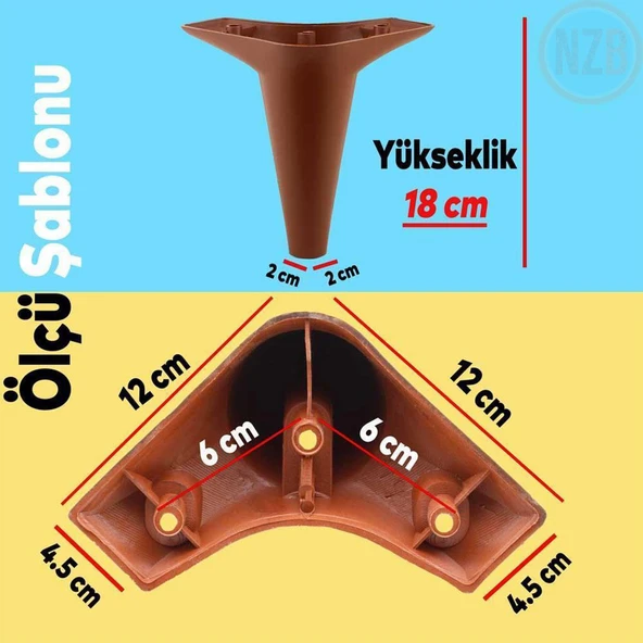 Mobilya Tv Ünitesi Koltuk Kanepe Destek Ayağı 18 Cm Ahşap Desenli Konsol Ayak 6'lı Set - 2