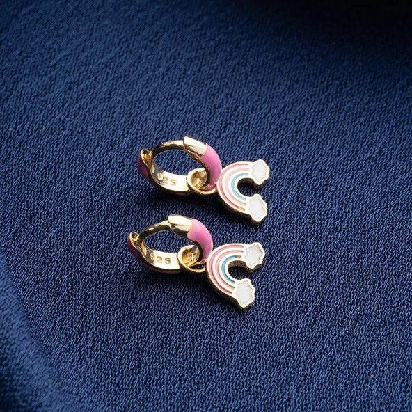 Vaoov 925 Ayar Gümüş Mineli Pembe Gökkuşağı Çocuk Küpe - Resim 2