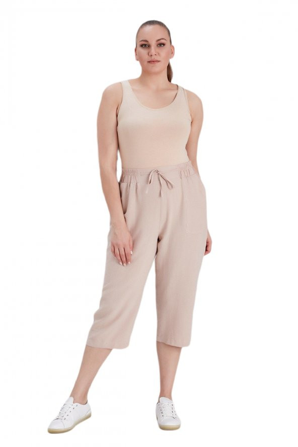 Fierte Kadın Büyük Beden Kapri Rg1611 Elastik Bel Diz Altı Spor Cep - 2