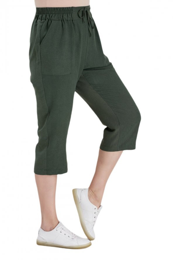 Fierte Kadın Büyük Beden Kapri Rg1611 Elastik Bel Diz Altı Spor Cep - 9
