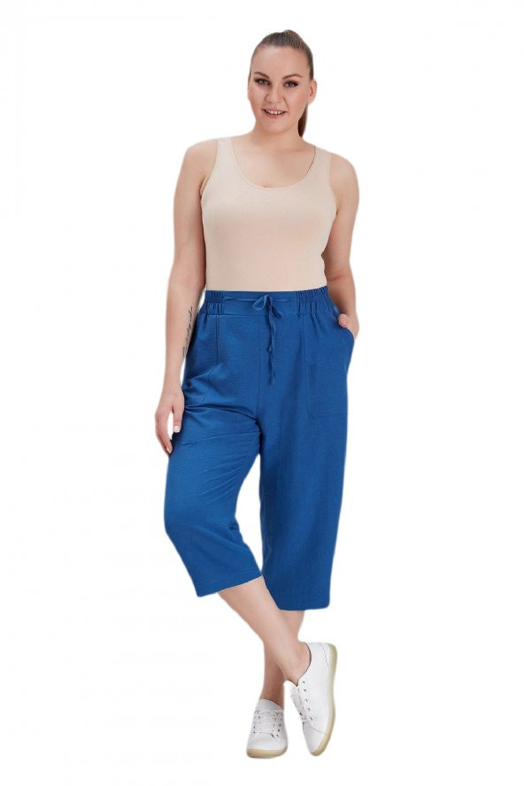 Fierte Kadın Büyük Beden Kapri Rg1611 Elastik Bel Diz Altı Spor Cep - 12