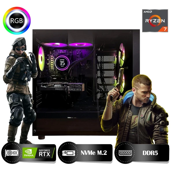 HYPER ROCKET Peak HRA323060 Ryzen 7 8700F 32GB Ram 1TB Nvme M.2 SSD RTX3060 12GB Masaüstü Oyuncu Bilgisayarı - 3