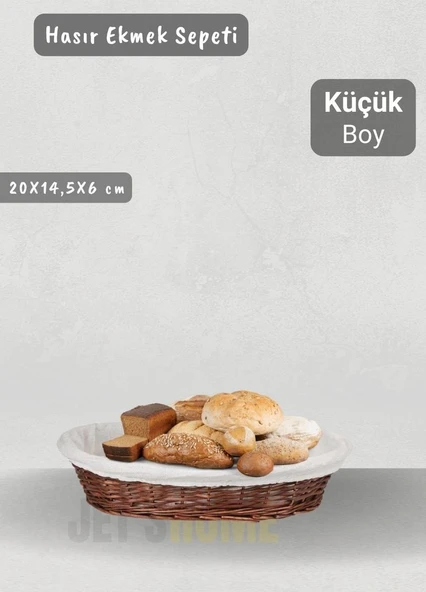 Hasır Ekmek Sepeti Oval Çok Amaçlı Sepet Yılbaşı Sepeti Küçük Boy 20 cm