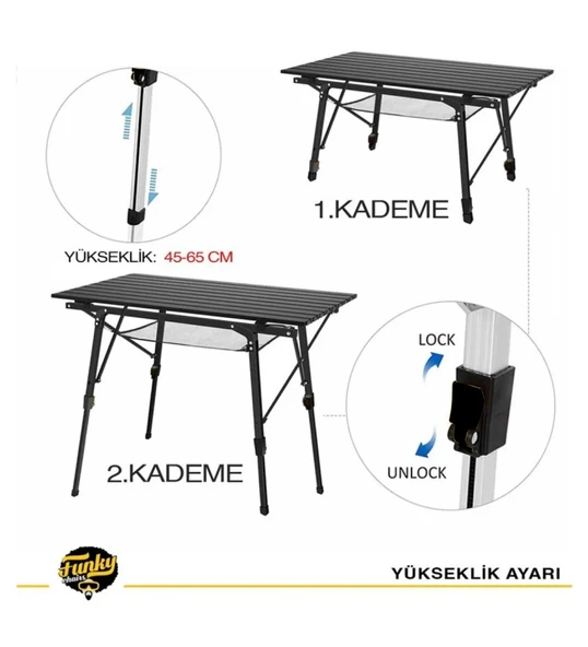 Elite Alüminyum Teleskopik Ayaklı Kamp Piknik Masası-Siyah - 3