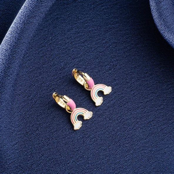 Vaoov 925 Ayar Gümüş Mineli Pembe Gökkuşağı Çocuk Küpe - Resim 4