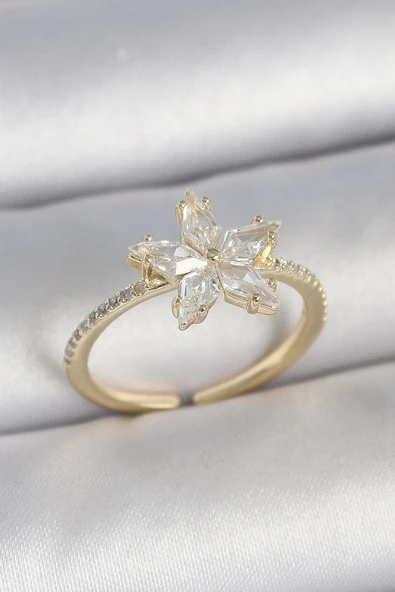 Pirinç Gold Renk Zirkon Taşlı Yıldız Model Ayarlanabilir Kadın Yüzük - TJ-BYK3717