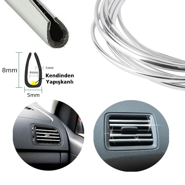 U Tip Geçmeli Havalandırma Nikelaj Şerit Çıta Kalın 5 Metre Krom