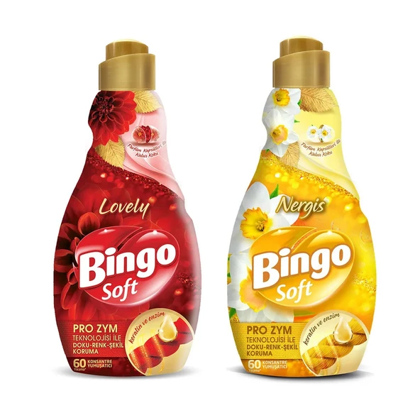 Bingo Soft Konsantre Çamaşır Yumuşatıcısı Lovely ve Nergis 1440 ml X 2 li Set