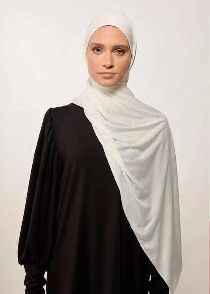 Tesettür Şal - Beyaz Jarsey - Resim 2