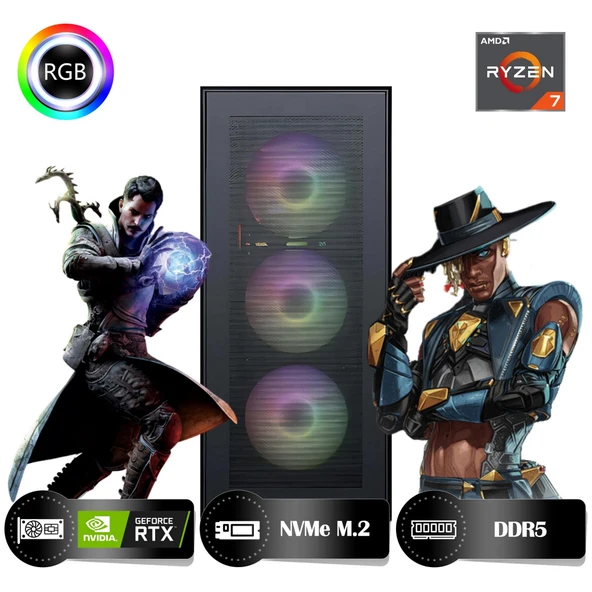 HYPER ROCKET Peak HRA323050 Ryzen 7 8700F 32GB Ram 1TB Nvme M.2 SSD RTX3050 8GB Masaüstü Oyuncu Bilgisayarı
