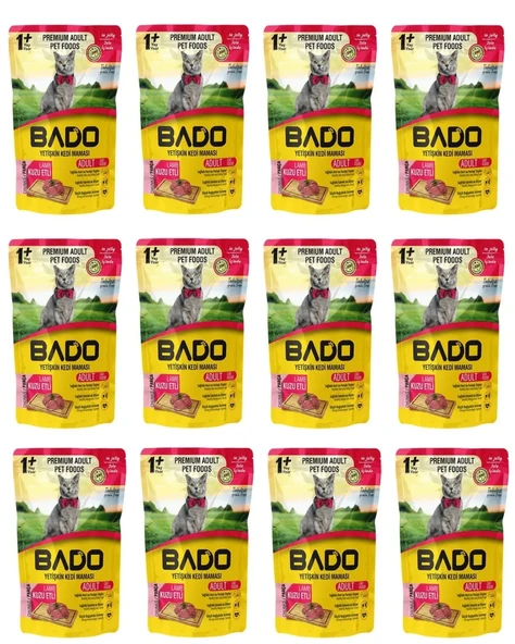 Bado Kuzu Etli  Yaş Kedi Maması 85 gr x 12 Adet