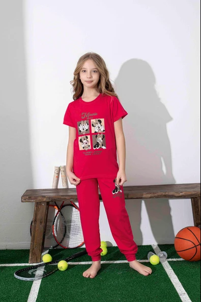 Kız Çocuk Mini Desenli Kırmızı Pijama Takımı - 2