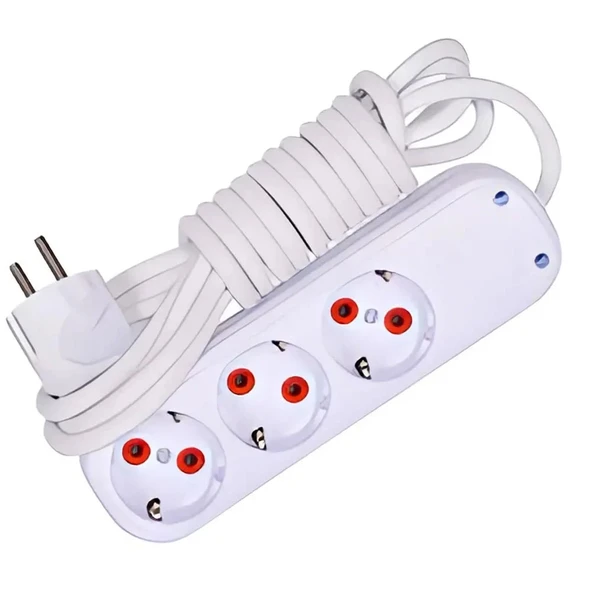 3'lü 3m Uzatma Kablosu Yüksek Kalite Elektrik Kablosu Topraklı Priz - 2