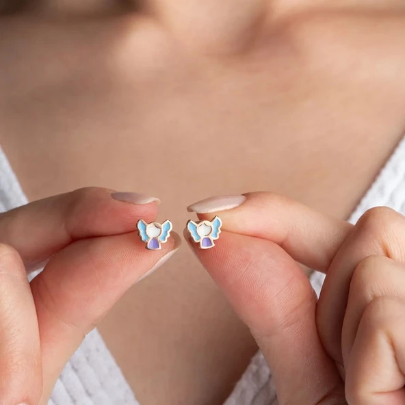 Vaoov 925 Ayar Gümüş Mineli Melek Küpe - Resim 2