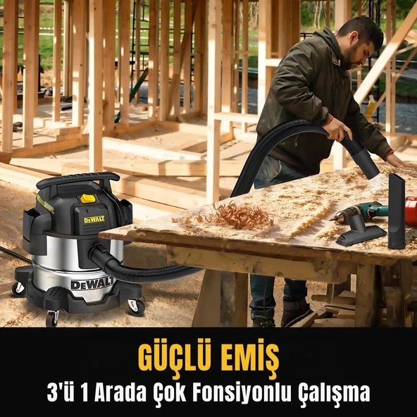 Dewalt DXV25S 1050W 25Lt Paslanmaz Islak ve Kuru Elektrikli Süpürge - 7