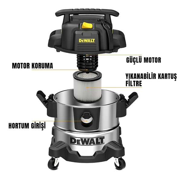 Dewalt DXV25S 1050W 25Lt Paslanmaz Islak ve Kuru Elektrikli Süpürge - 5