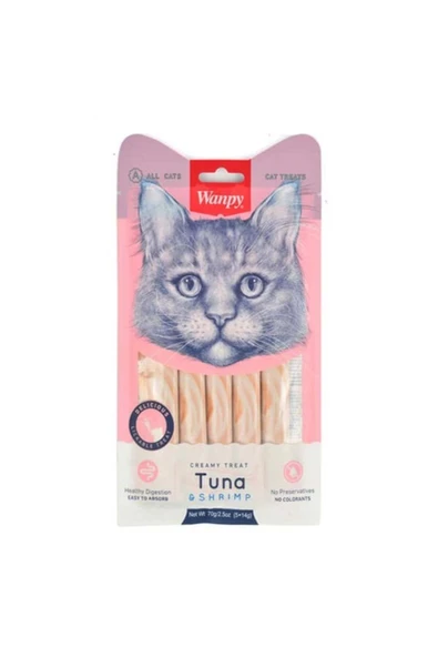 Wanpy Ton Balığı Ve Karidesli Sıvı Kedi Ödül Maması 5x14 gr