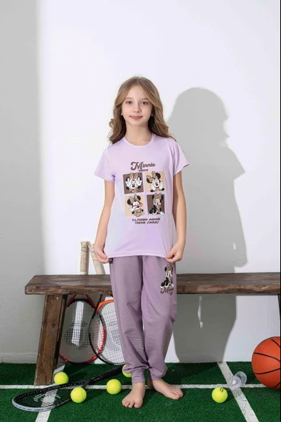 Kız Çocuk Mini Desenli Lila Pijama Takımı