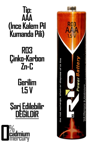 Rio 24lü (12 AA + 12 AAA) İnce ve Kalın Kalem Pil Seti Saat R03 ve R6P Pili Çinko Karbon Pil Zn-C 1.5V - 3