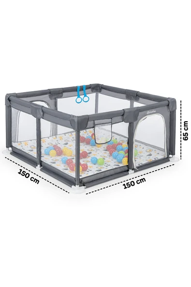 Playard Maxi Güvenli Bebek Ve Çocuk Oyun Alanı Oyun Parkı 150x150cm Oyun Matı Ve Topları - 9