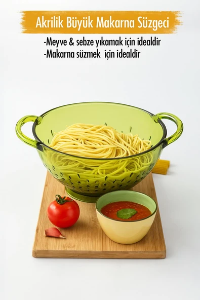 Akrilik Yeşil Makarna Süzgeçi & Sebze Meyve Süzgeçi